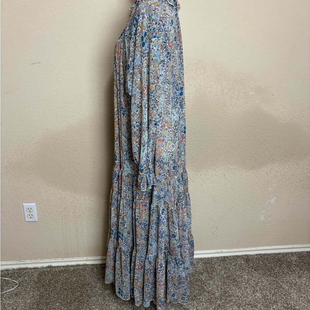 Free People Feeling Groovy Blue Floral Boho Maxi Long Sleeve Dress Size Medium - Picture 5 of 11